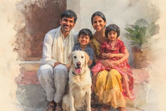 custom watercolor family portrait from photo