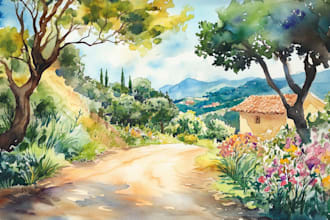 paint realistic landscape watercolor painting illustration