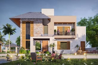 turn floor plan to elevation, 3d isometric design, facade model, rooftop render