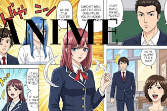 anime comic book page and draw anime manga webtoon as your artist