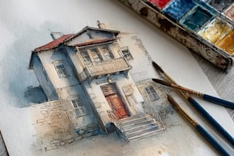 watercolor paint a house portrait