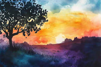 draw watercolor illustration house, landscape for you