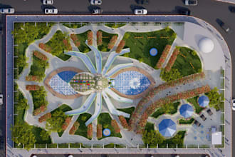 design public city park,recreational landscape, community museum,driveway render