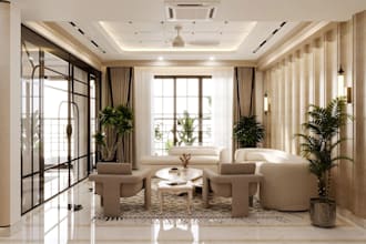 redesign minimalist summer interior, exterior apartment, building cgi renders