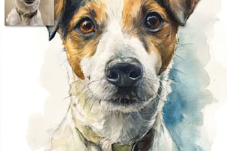 draw one line watercolor portrait of dog, cat or any pets