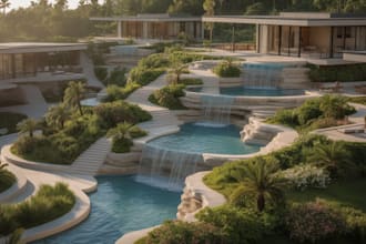 create landscape architectural concept resort, villa, and hospitality spaces
