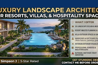 create landscape architectural concept resort, villa, and hospitality spaces