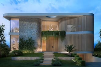 fully design 3d green and ecological building with biophilic design