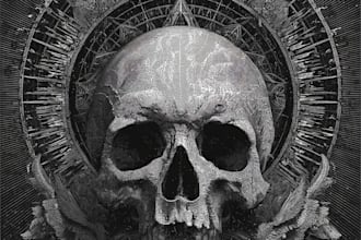 draw detailed dark art, heavy metal, skull illustration