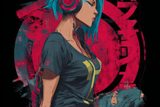 draw retro cyberpunk anime for merchandise tshirt