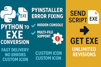 convert python script to exe, fix errors, add icon and hidden console