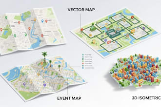 design vector map illustration, event map, 3d isometric custom illustration map