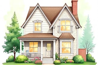 paint your house in watercolor painting style