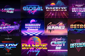 design custom 70s 80s 90s retro vintage logo with neon sign chrome effects