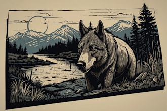 create awesome linocut illustration or linocut imitation
