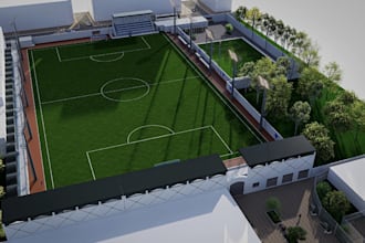 design neiborhood soccer field,spacious bleacher seat render,football field plan