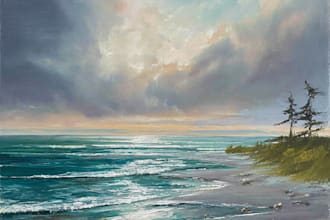 paint landscape in real oil painting on canvas