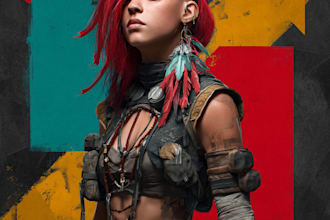 design cyberpunk and fantasy character splash art