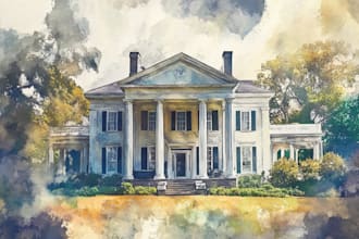 hand paint a watercolor house portrait