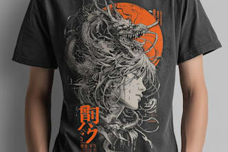 draw japanese illustration for t shirt
