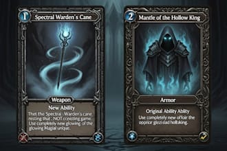 design tcg card, game card, trading card, sport card, rule book, card box design