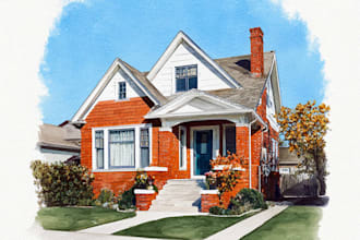 do an watercolor house portrait