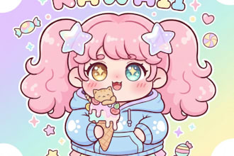 draw anime chibi character art design, fanart and kawaii style
