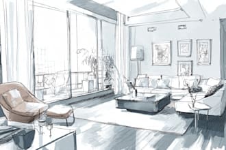 make living room interior sketch, illustration