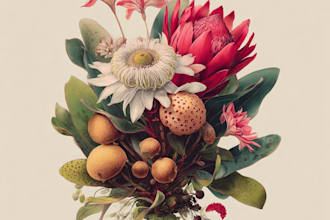 draw line art illustration botanical and flower beautifully