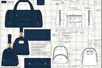 design professional bag sewing pattern custom handbag pattern and full tech pack
