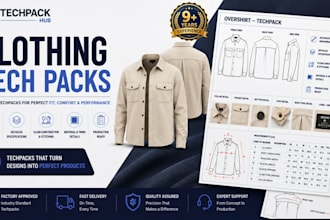 create a factory ready clothing tech pack for any garment