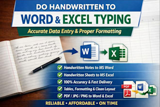 do handwritten to word and excel typing and data format
