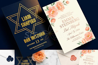 design an elegant bat mitzvah or bar mitzvah invitation for your special event