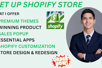 set up shopify store and set up shopify dropshipping store