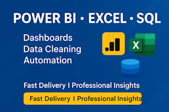 deliver professional power bi dashboards, sql and excel data analysis