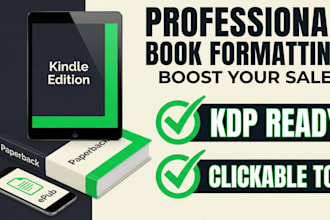 do book formatting for amazon KDP kindle ebook print ready paperback PDF and toc