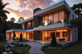 render 3d exterior building,villa outdoor,balcony plan, facade design,cgi render