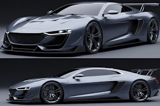 create complex 3d car model, spoiler, bumper, car rendering 3d car print model