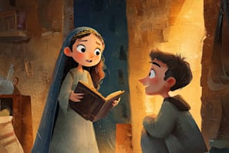christmas children book illustration, bible illustration