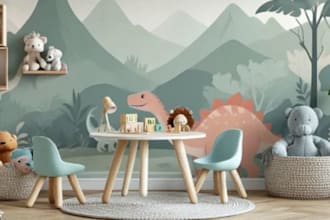 design perfect wall art, nursery poster, doodle, wallpaper, mural for kids room