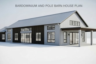 provide 3d architecture drawing of barndominium house plan pole barn floor plan