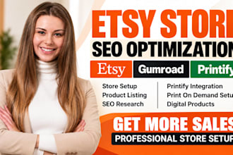 etsy store seo optimization gumroad store setup printify print on demand