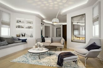 redecorate 3d contemporary interior, revitalize abandoned house, render 2d plan