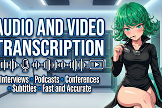 do fast audio or video transcription in english or spanish 24 hours