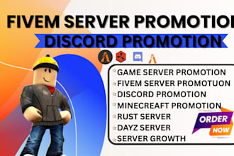 promote gaming discord server fivem, rust, minecraft, and dayz server promotion