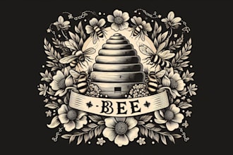 do unique vintage beehive logo with t shirt design