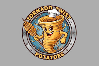 draw tornado twist potatoes mascot logo for your company