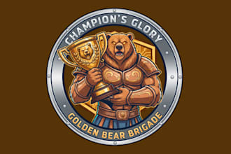 make unique champion cup golden beer mascot logo design
