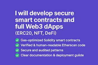 develop secure smart contracts and full web3 dapps erc20, nft, defi
