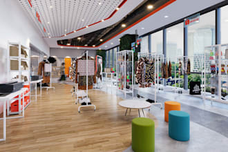 reinvigorate contemporary retail space,grocery store,studio setup, bar rendering